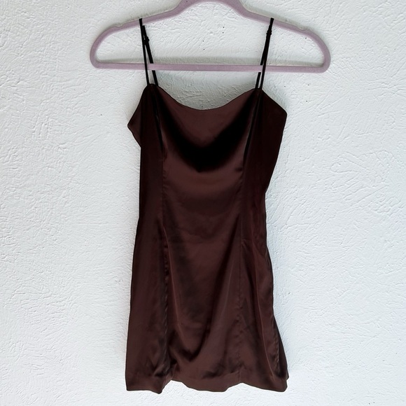 Aritzia Sunday Best Satin Dress Mocha Brown Sz 0 - Picture 2 of 6